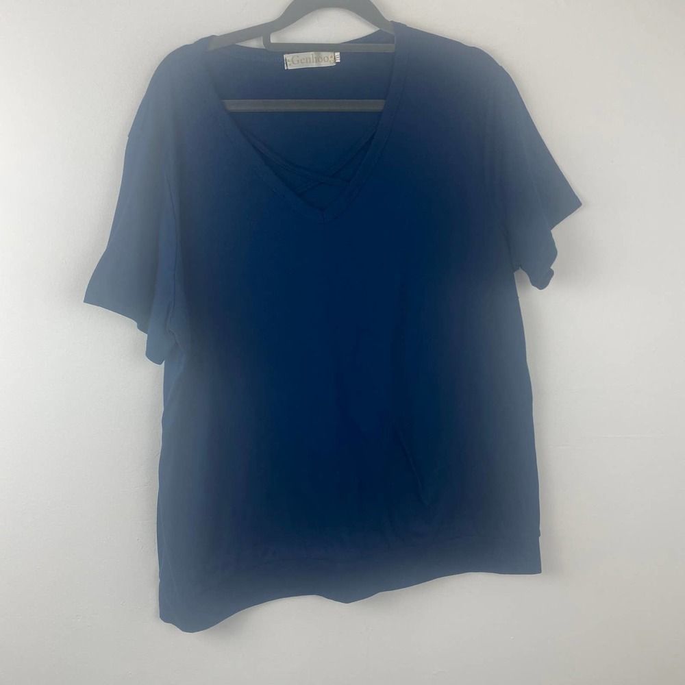 Genhoo shirt size 2XL color blueish  v- neck line criss cross